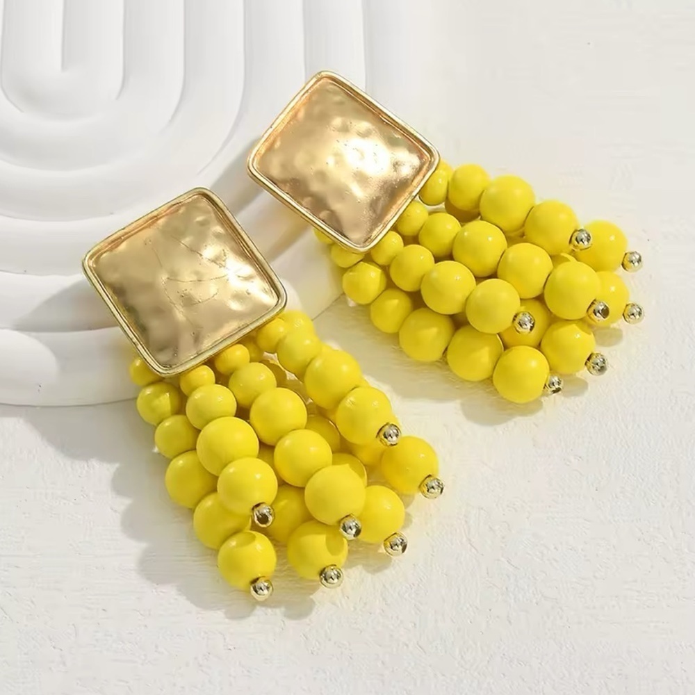 Zara Yellow Cascade Beaded Earrings - Picture 6 of 9